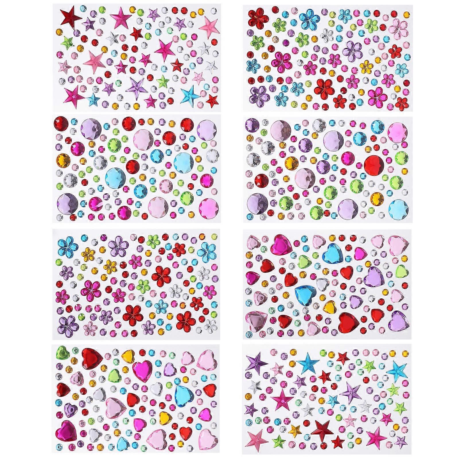 Rhinestone Sticker Face Jewels Rhinestones For Makeup Face Gems Stick On Nail Art Assorted Color Heart Shape 8 Sheets