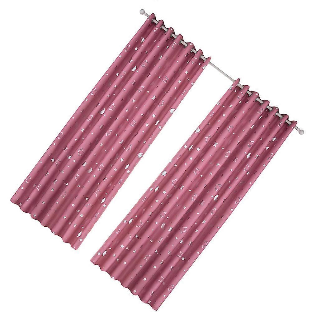 Silver Stars Moon Window Curtain for Shading Polyester Pink Thermal Insulated Punch to Install 100x130cm