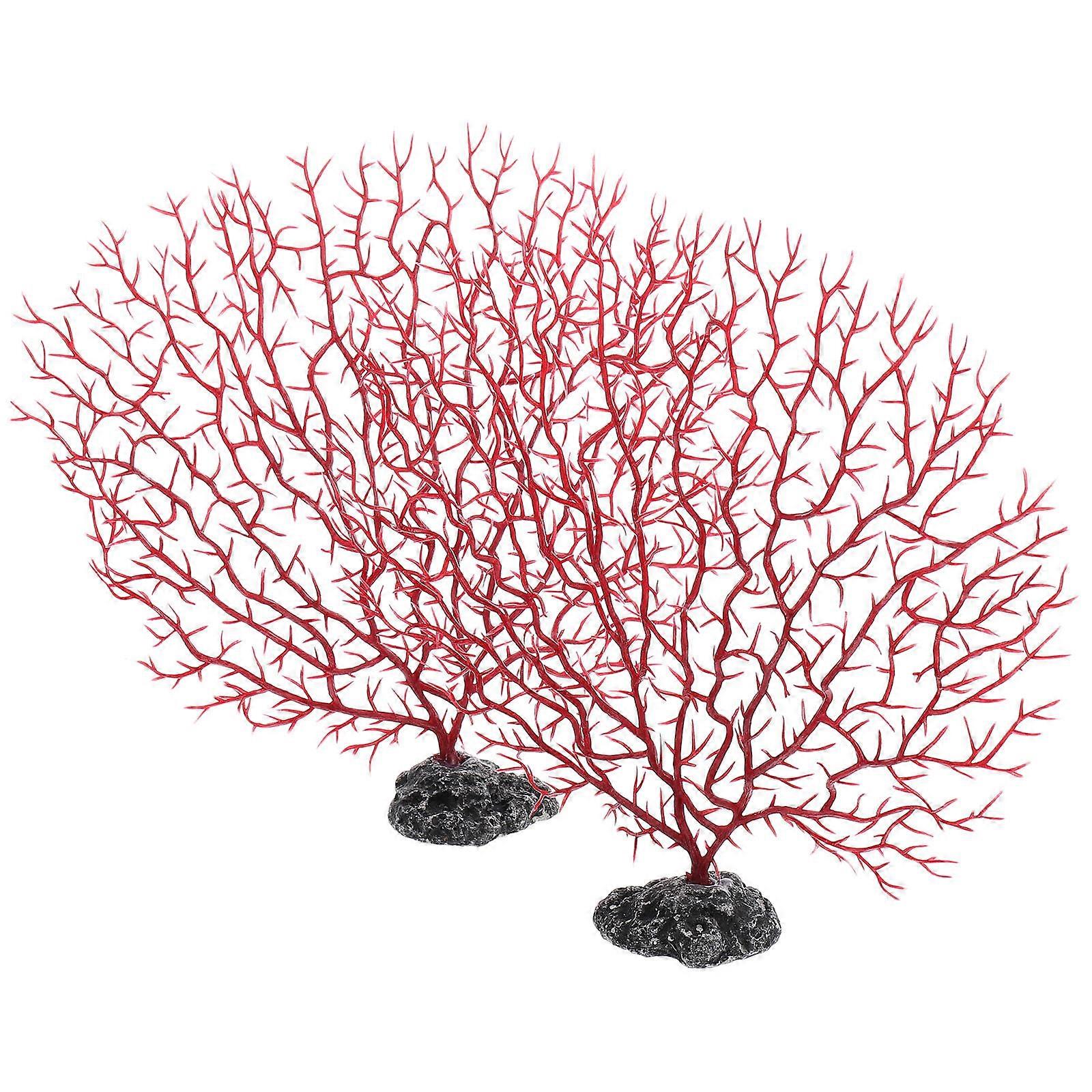 Artificial Fish Tank Decorations Red Sea Fan Corals Made of 2 Pieces Medium Size