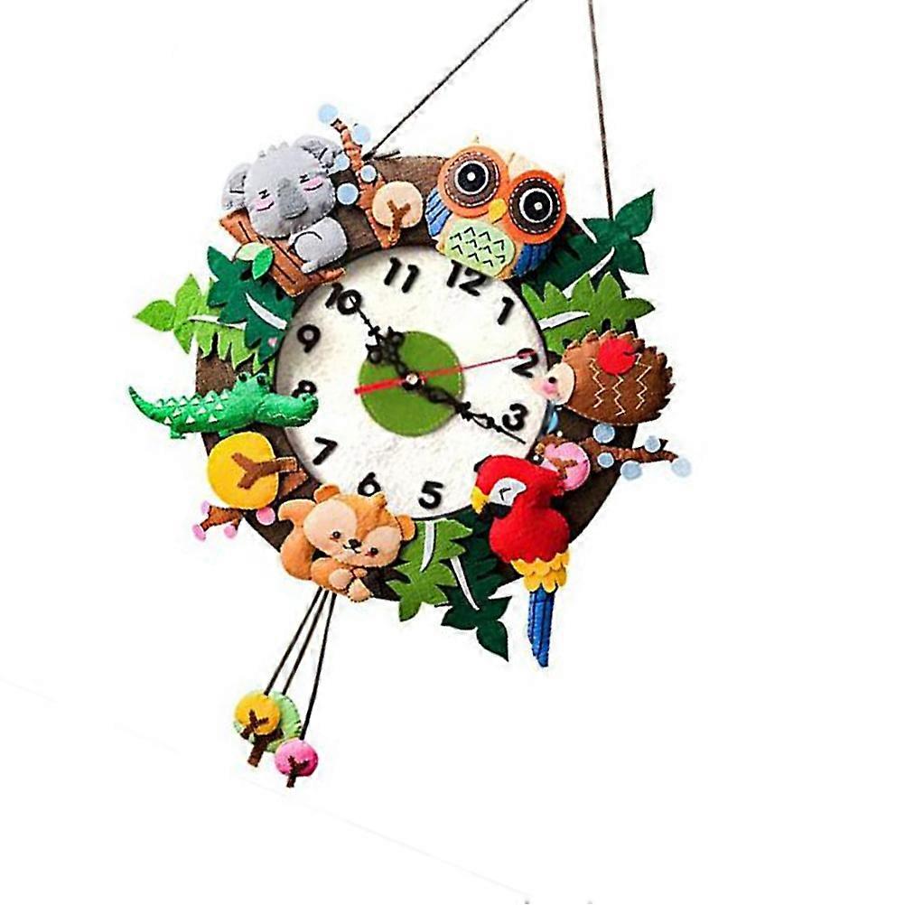 Living Room Decoration Diy Nonwovens Wall Clock Multi Color 40*32cm Non-ticking Function Forest Style Design 1Pc