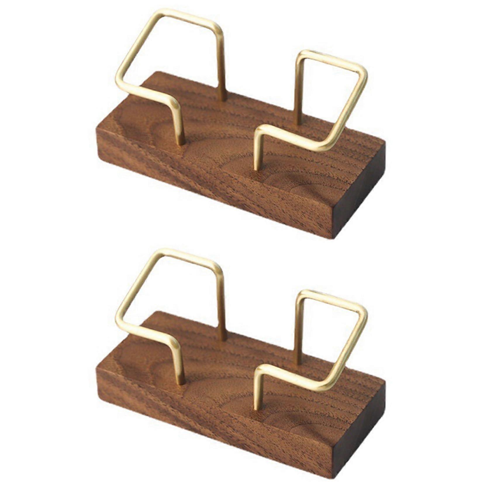 2X Walnut Brass Business Card Holder Metal Business Card Stand for Business Solid Card Note Box