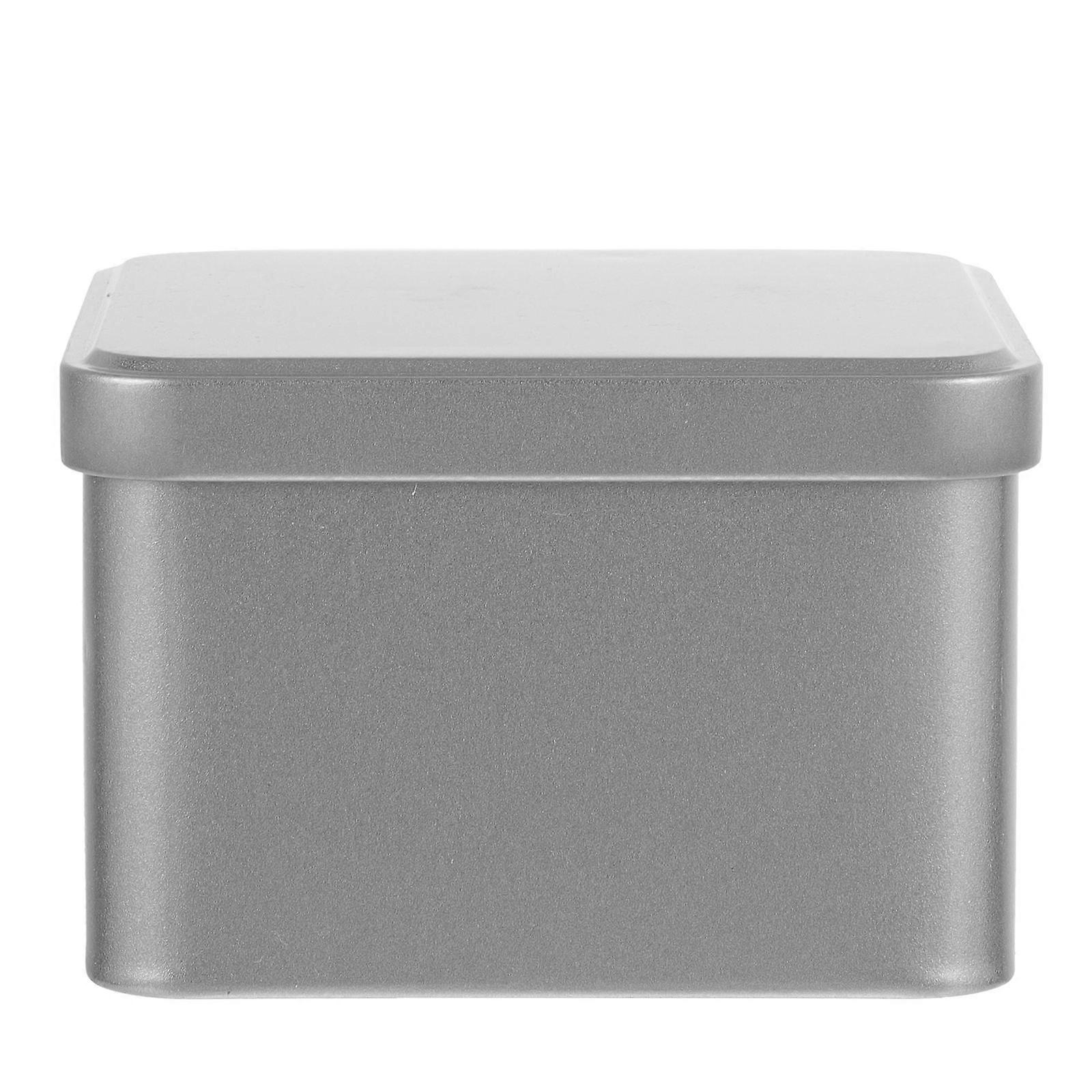 Matte Silver Square Tinplate Tea Canister with Lid Lightweight Metal Storage Container for Loose Tea, Candy & Kitchen Items, Rounded Edges