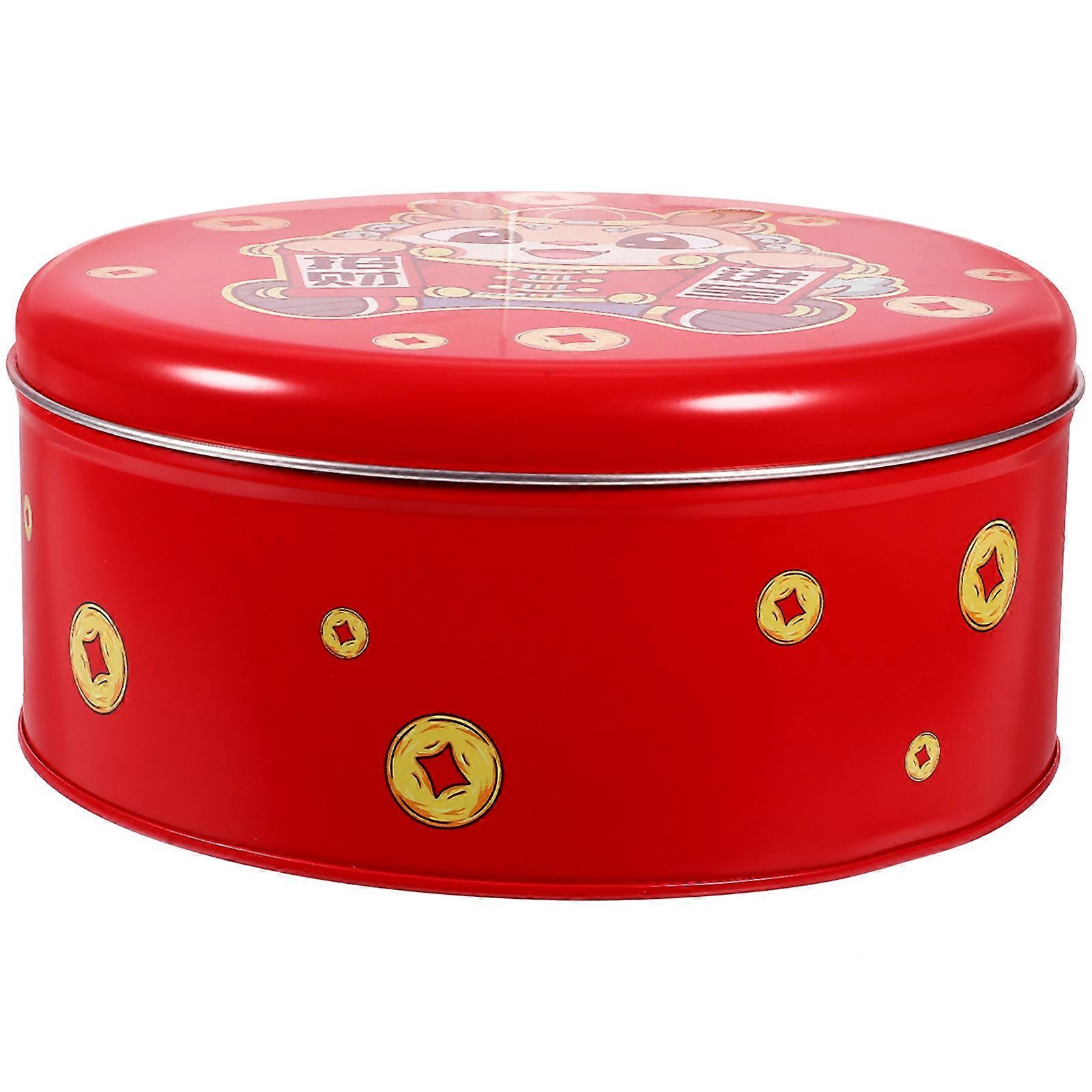 Festive Dragon Design Small Round Tinplate Gift Box for Cookies, Candy & Snacks – Multi Purpose Party Favor & Gift Packaging Container