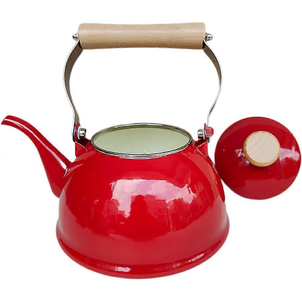 Retro Enamel Tea Kettle for Stovetop Use with Cool Handle and Rust Resistance Red 1.4L