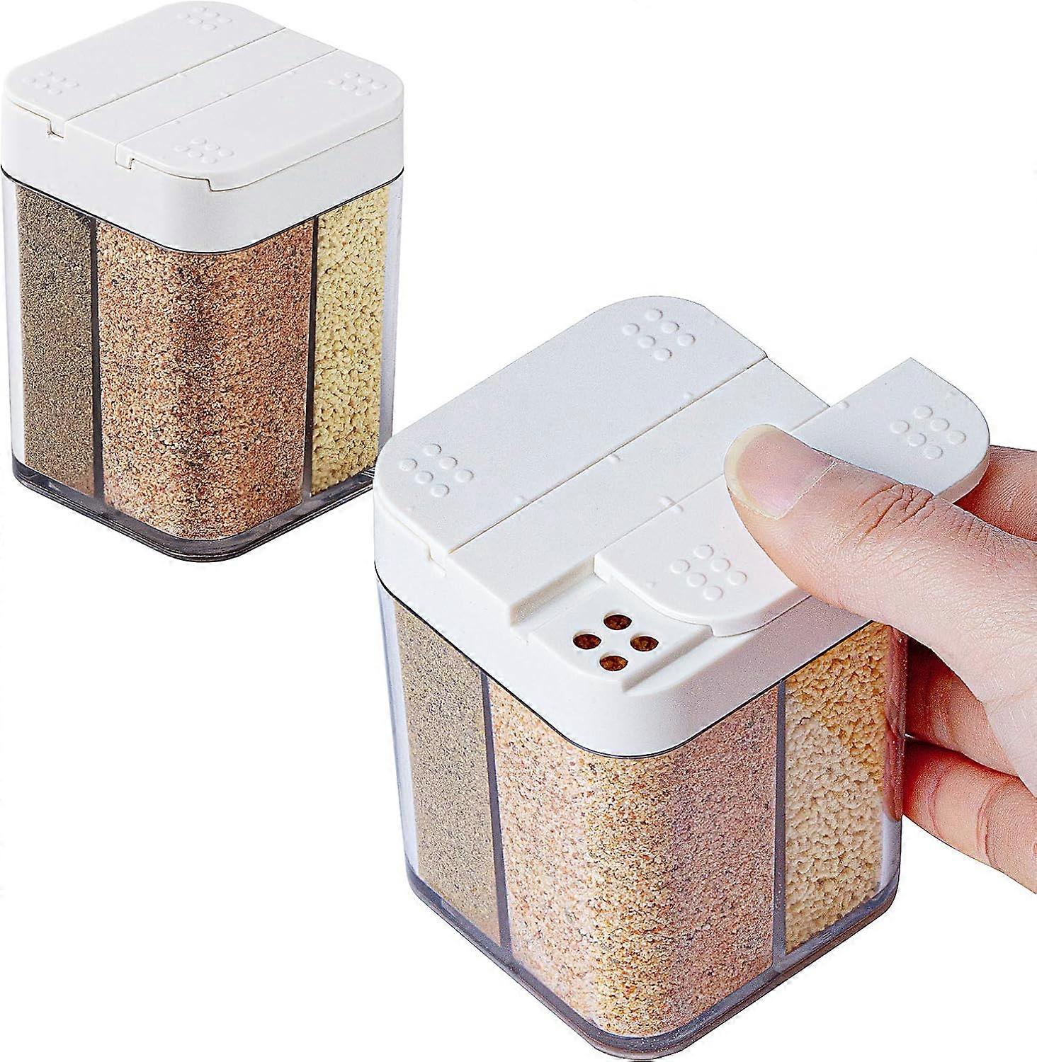 2pcs 4 in 1 Plastic Salt&Pepper Shaker,4 Grids Travel Spice Container