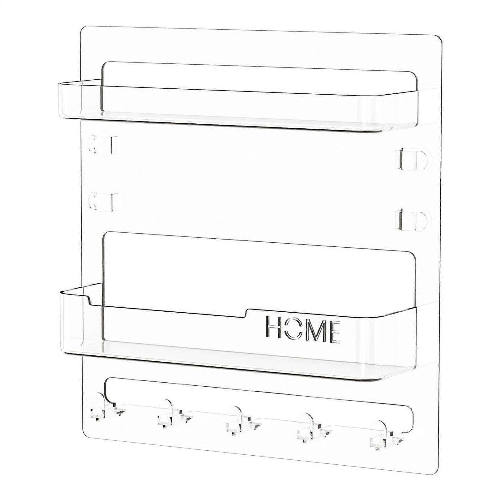 Floating Bedside Shelf with Hooks and Cable Clips, Wall Mounted Storage Rack