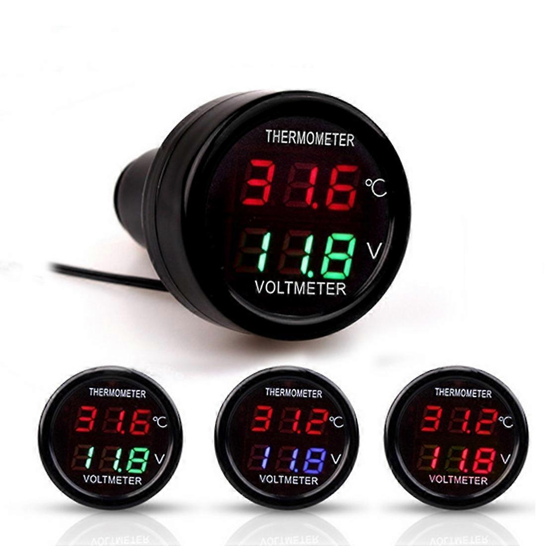 2 in 1 Universal Car Digital Voltage Meter Temperature Meter