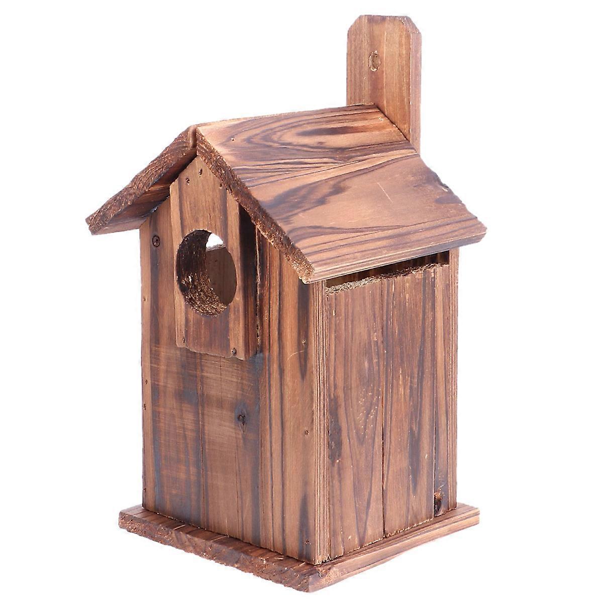 Wooden Bird Nest for Feeding Use Comfortable and Durable Home Decoration 1pc Coffee Color