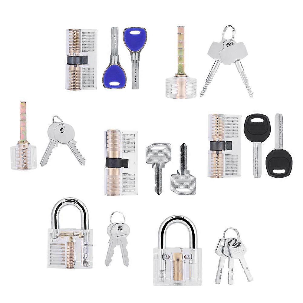 7 Pcs Transparent Padlock Set Pick Cutaway Practice Lock With Key Removing Hook Kit Tool