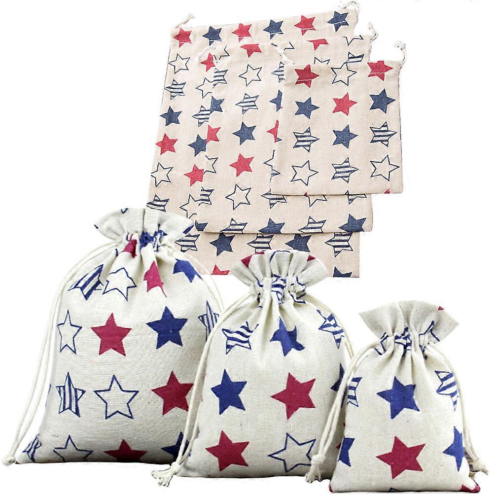 Cotton Linen Drawstring Bags for Home Multi Color 6 Pieces Compact Storage Pouches 7x10 inches