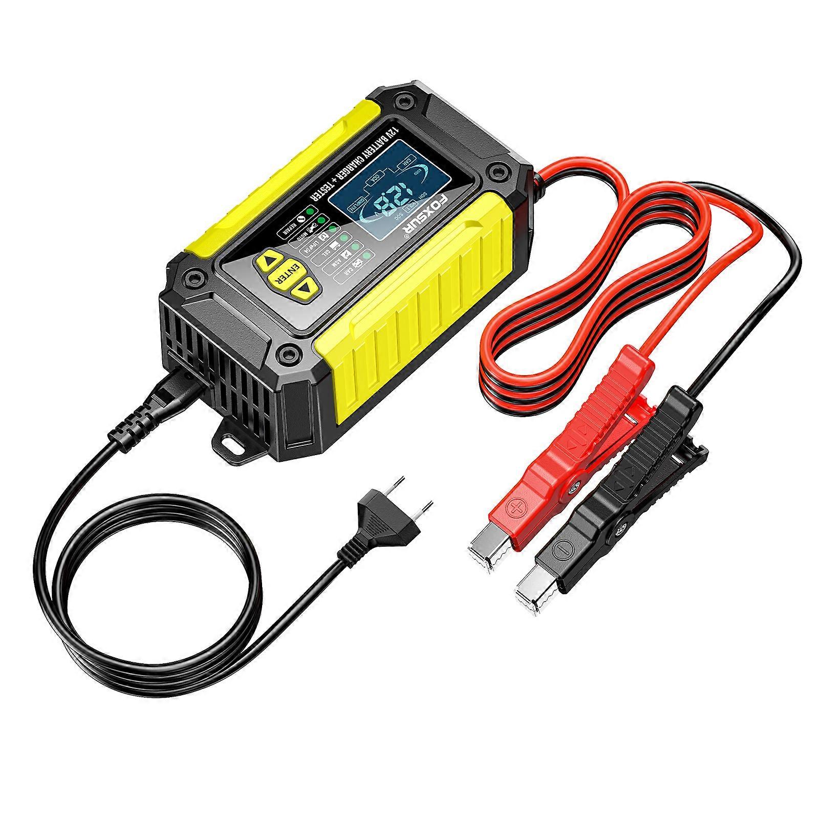 12V 6A Battery Charger and Tester for Motorcycle Car with LCD Display Smart Charging