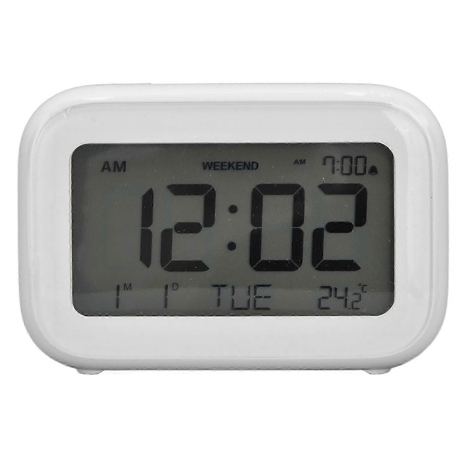 Modern Minimalist LCD Alarm Clock Snooze Function Digital Display Multi-Purpose Bedroom Student Office Clock Temperature White Compact Design No Batte
