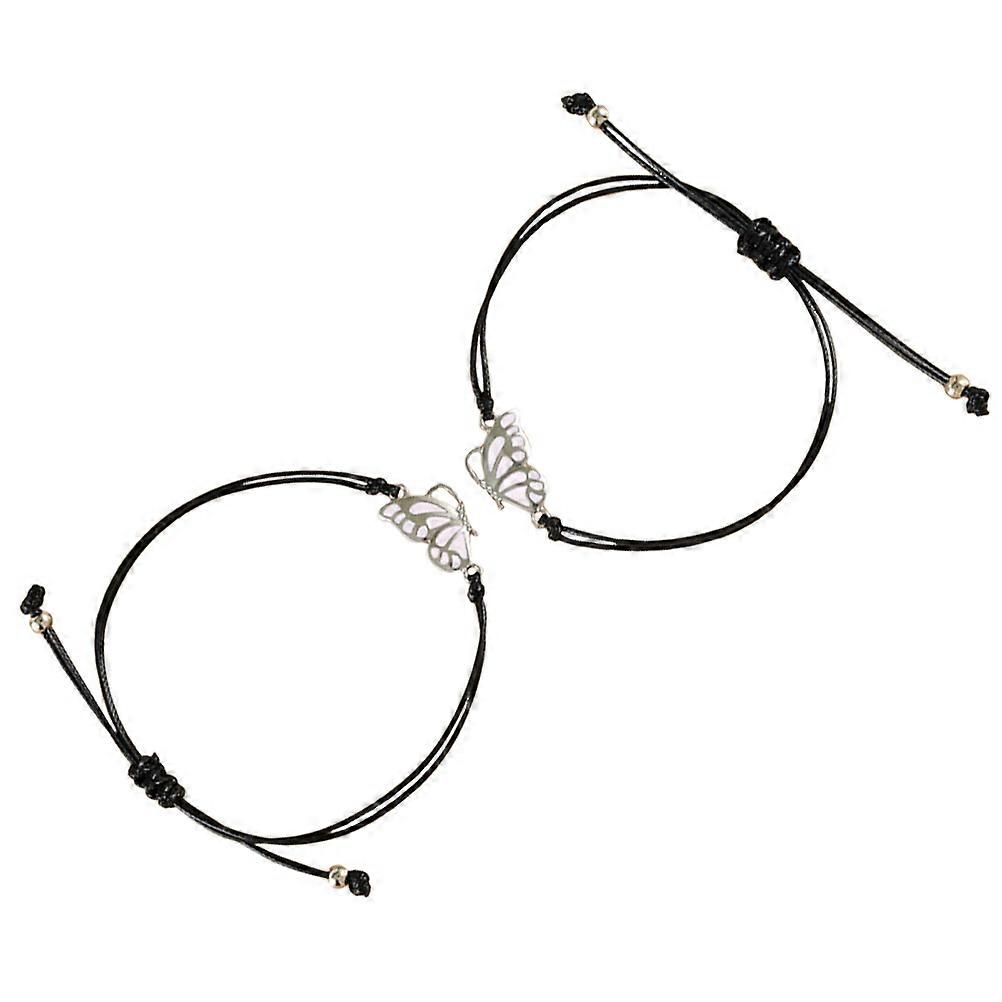 Butterfly Bracelet Set for Mother's Day Alloy and Wax Cord Adjustable Connection 1 Pair