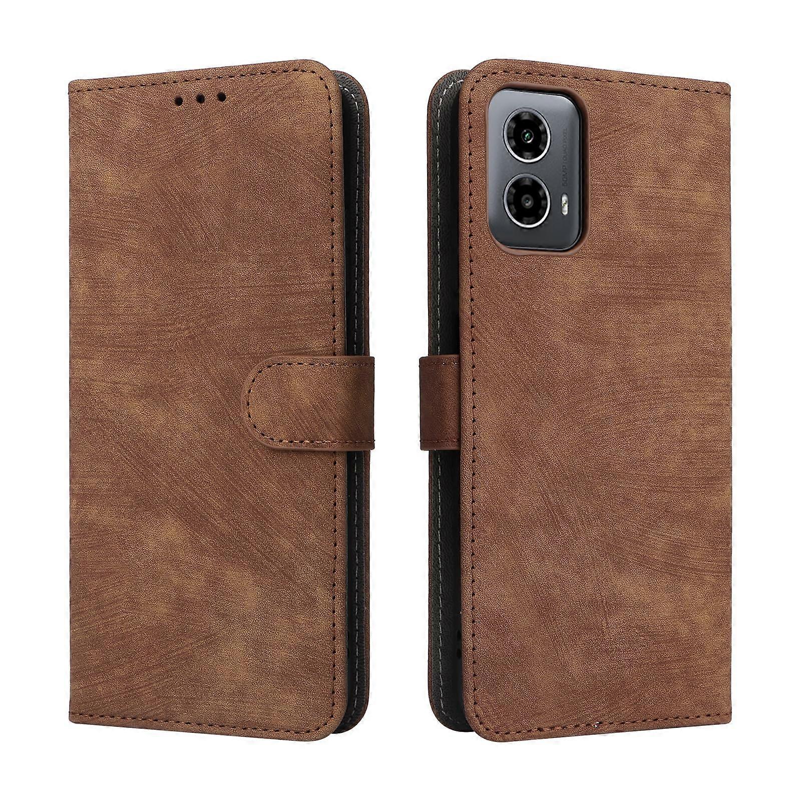 Case for Motorola Moto G34 / G45 5G Leather Wallet Shockproof TPU Flip RFID Blocking Case With Card Holder Stand Brown