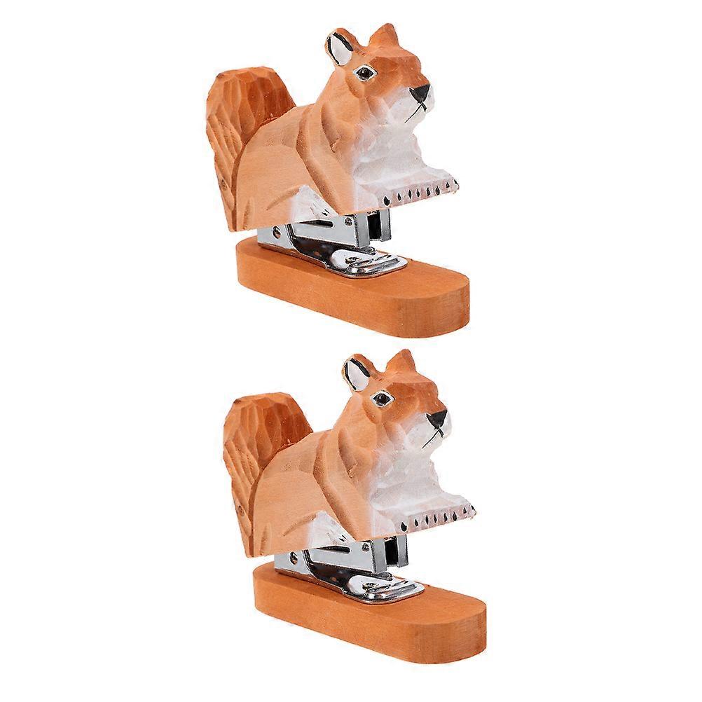 Wood Animal Stapler Cute Squirrel Design for Office 2Pcs Compact Desktop Stitcher