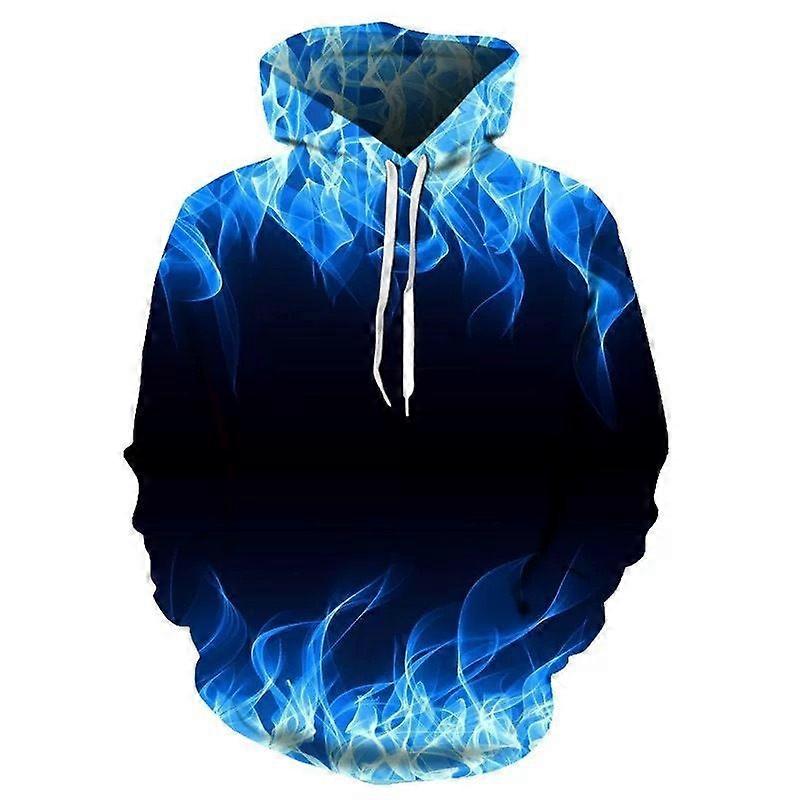 3D Digital Flame Print Hooded Sweatshirt Men's Loose Streetwea