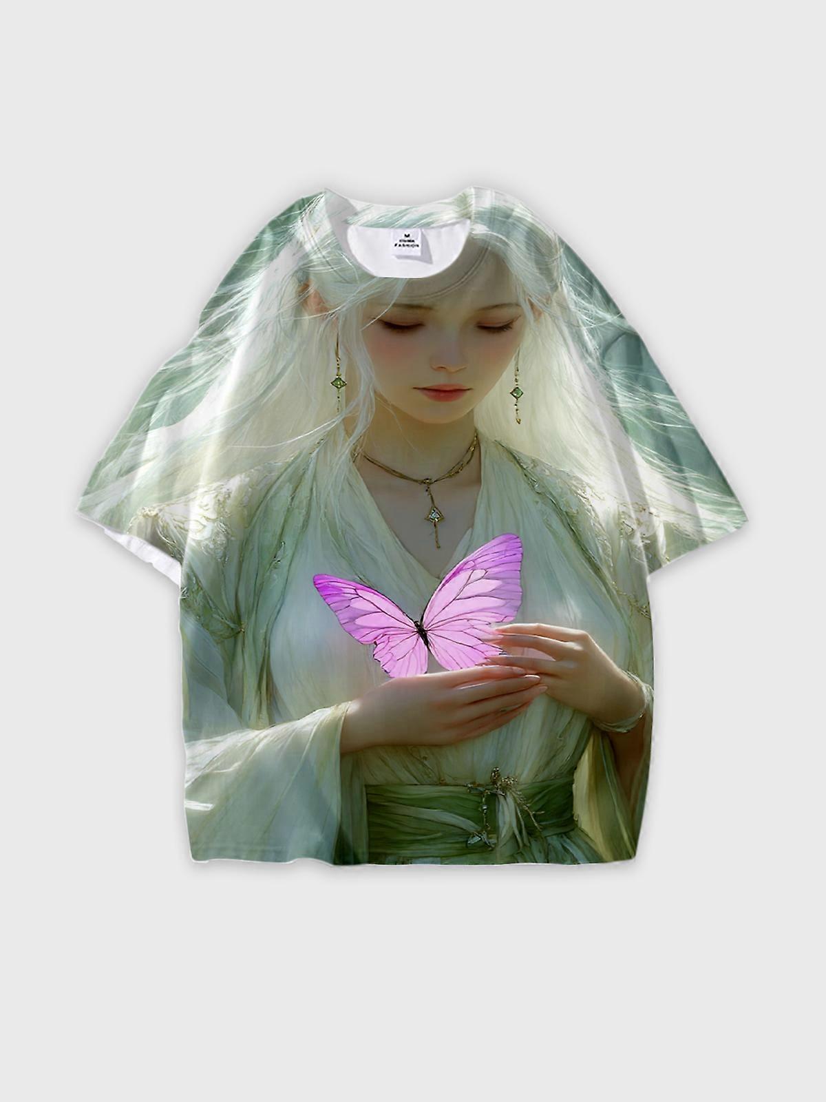 T-Shirt Round Neck, Loose Short Sleeve Pattern Graphic Tee, Unisex Summer Casual Top V2246