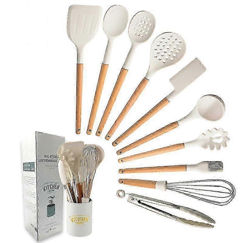 Wooden Handle Silicone Kitchenware Set 11-piece Kitchen Tool Non-stick Spatula Spoon