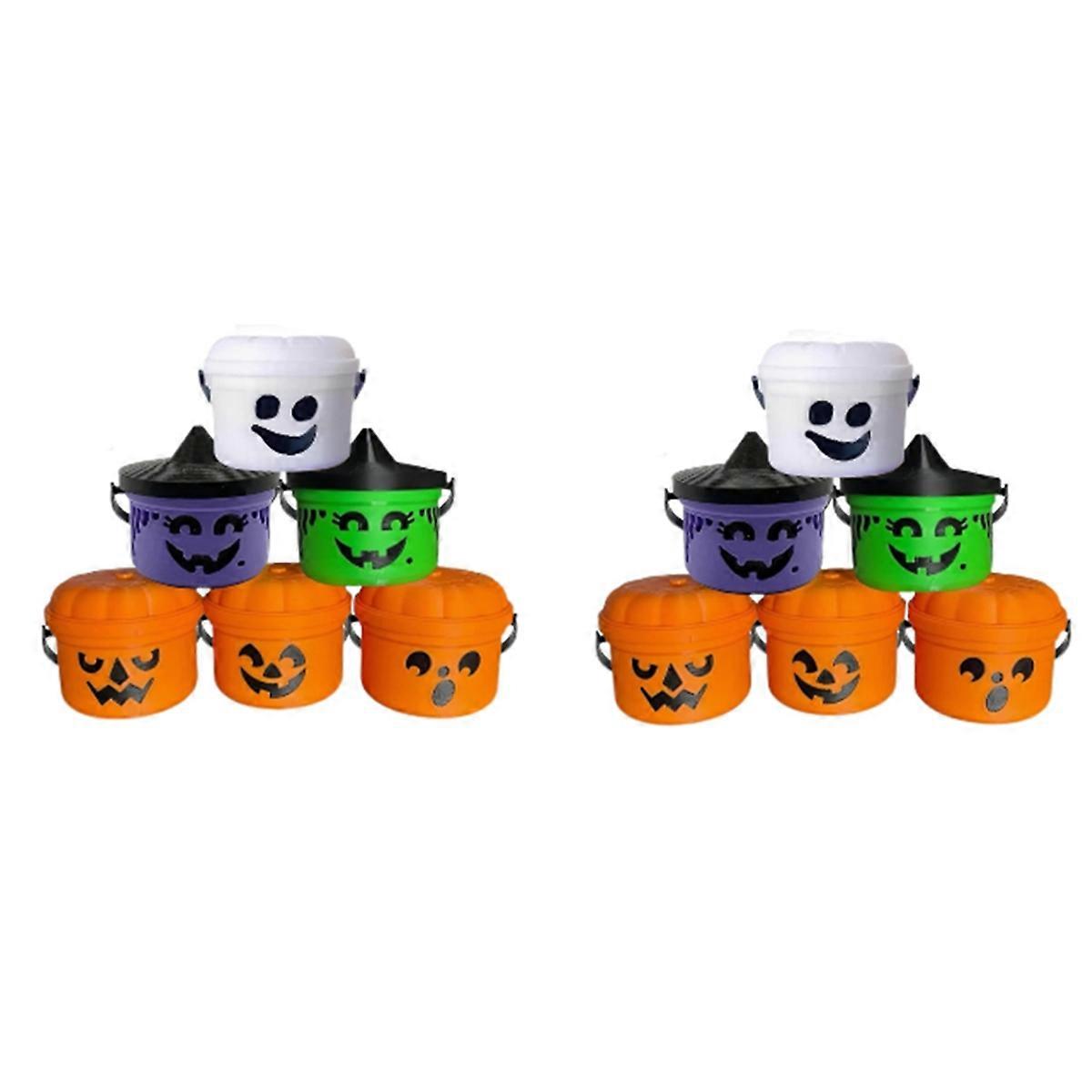 12pcs Spooky Mini Boo Bucket Figurines Mini Halloween Nostalgia Bucket Halloween Candy Bowl Trick or Treat Event Props