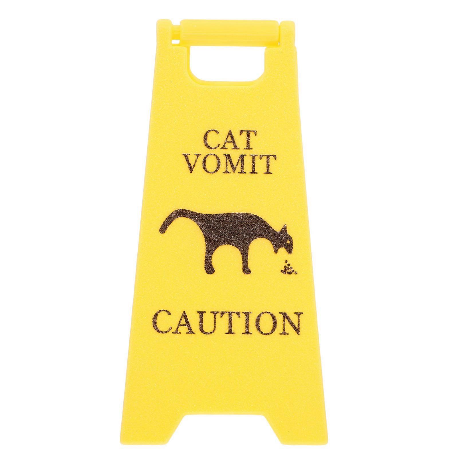 Warning Sign Cat Vomit Caution for Pet Shop Decoration Cute Style Abs Material 1Pack