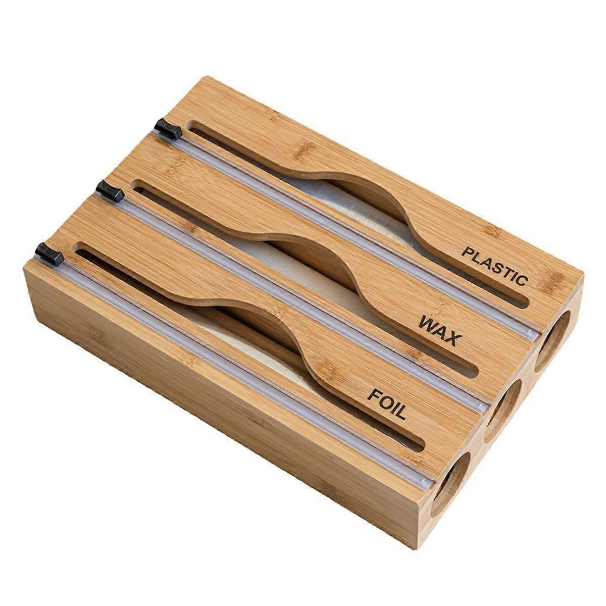 Wrap Dispenser, Aluminum Tin Foil and Wax Paper Storage Dispenser with Slide Cutter & Labels for Ki