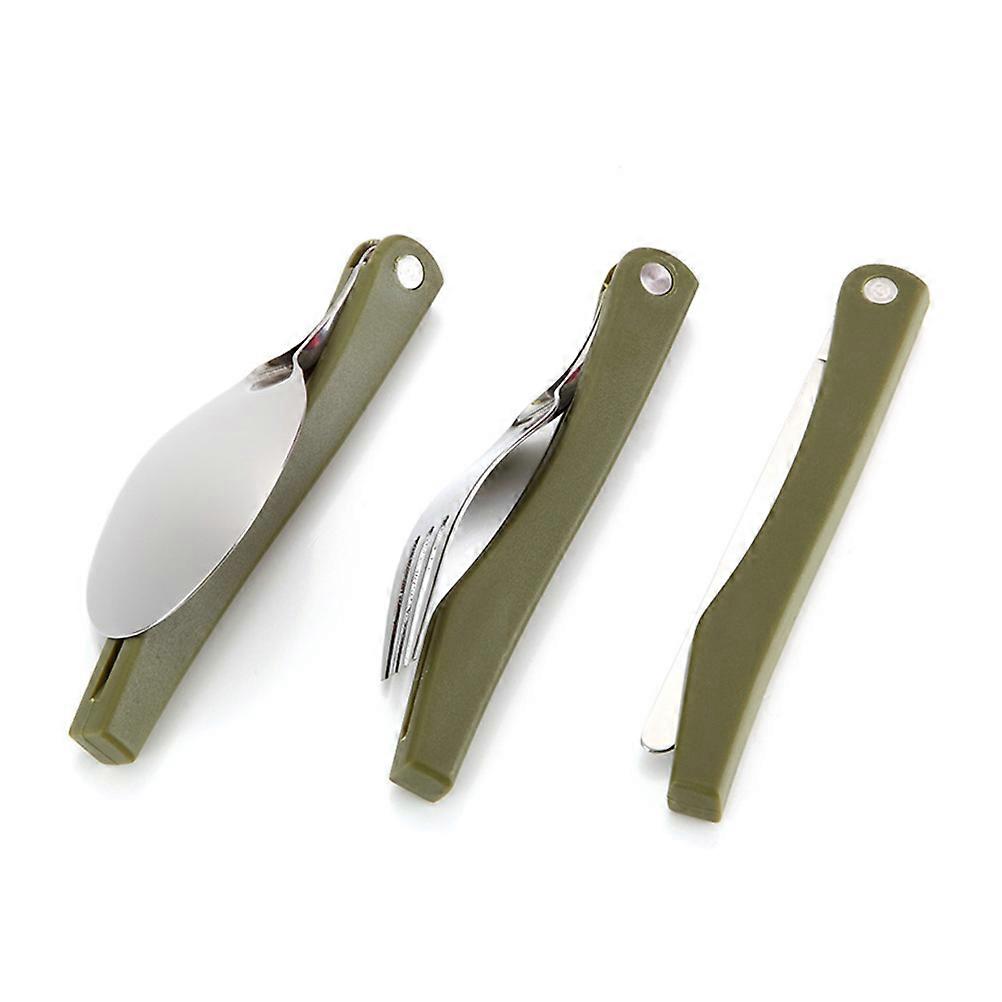 Camping Tableware Cutlery Set with Fork Spoon 3 Pieces Green
