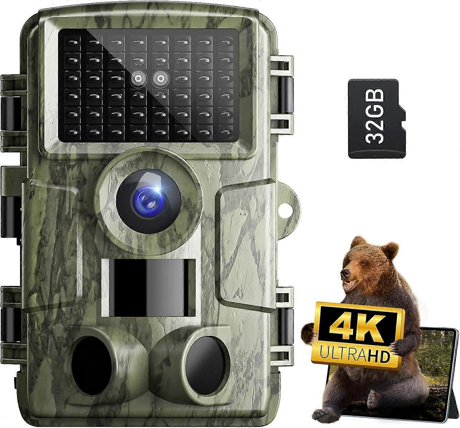 Trail Camera with Night Vision 4K Game Camera, 0.05s Trigger Motion Activated Hunting Camera(Green)