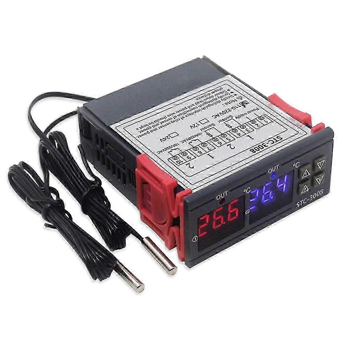 Dual Probe Smart Digital Temperature Controller STC-3008 Digital Output Thermostat Display 2 Stage Heating And Cooling Mode (AC 110-220V)