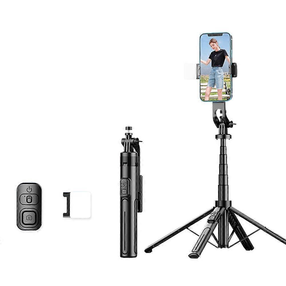 K27 Bluetooth-Compatible Selfie Stick Phone Extendable Live Streaming 4-Leg Stand with 1 Fill Light