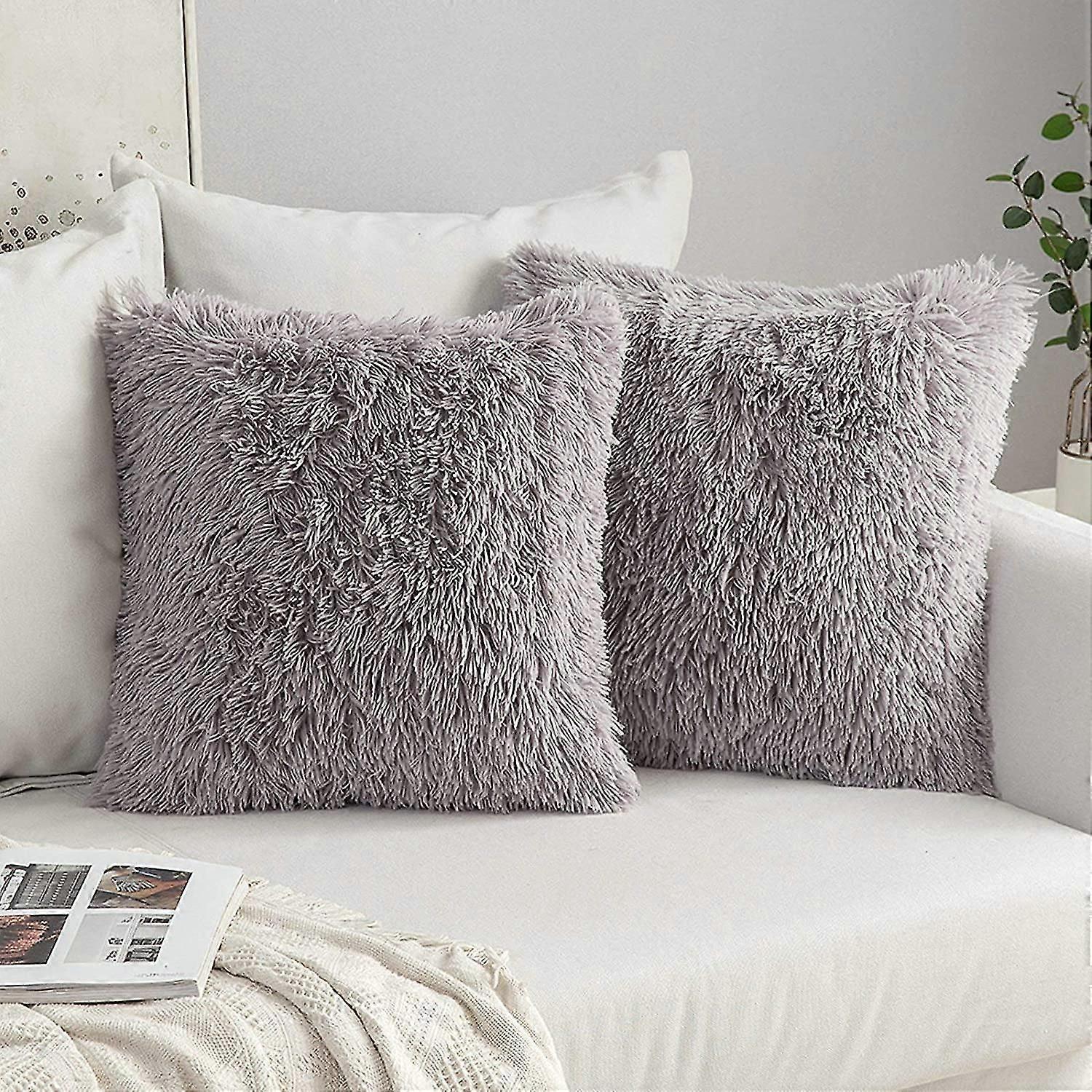 Set Of 2 Fluffy Faux Fur Cushions Soft Artificial