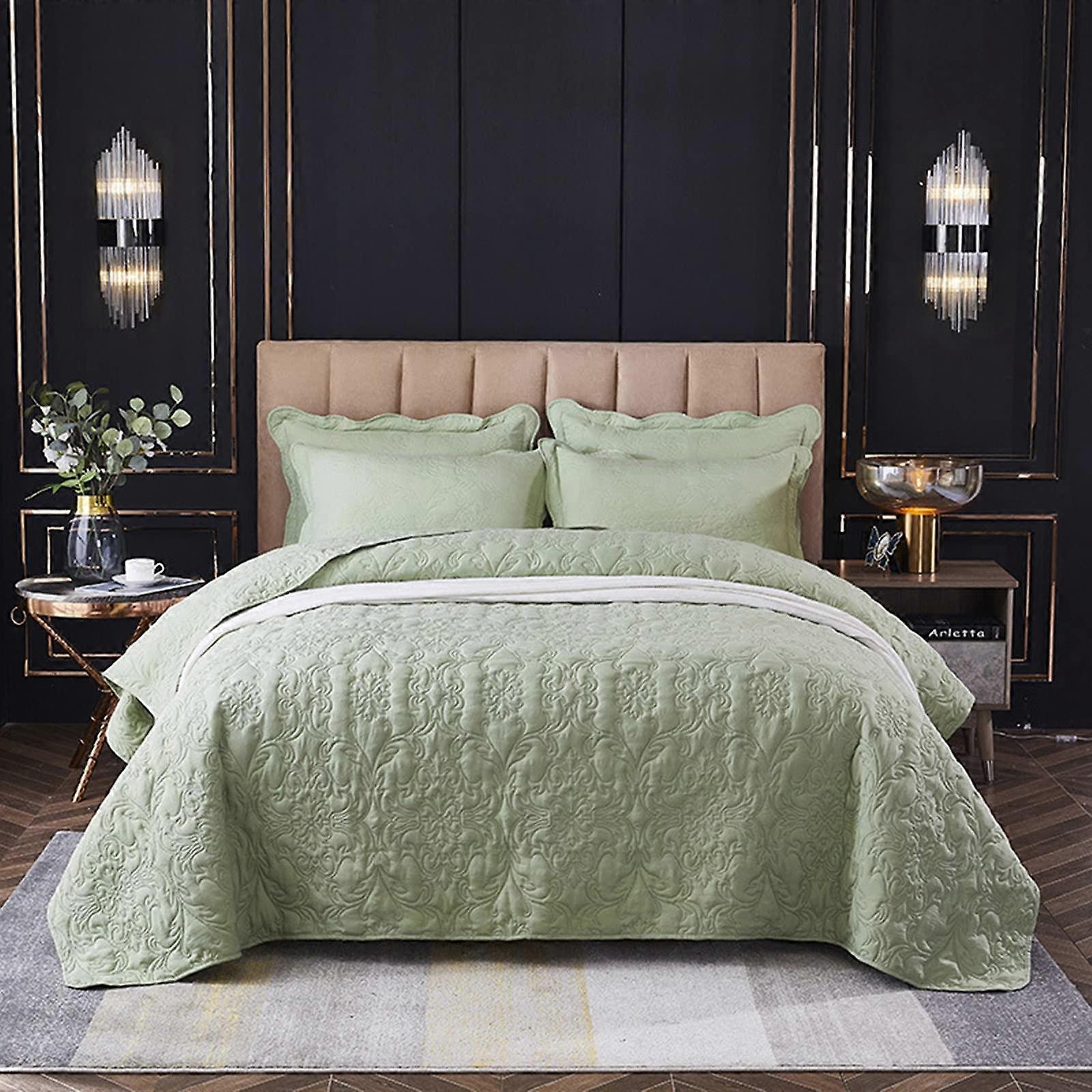 Solid Color Quilt Bedspreads Set Cotton Patchwork Reversible Quilted With 2 Pillowcases Double Super King 240x250 Green