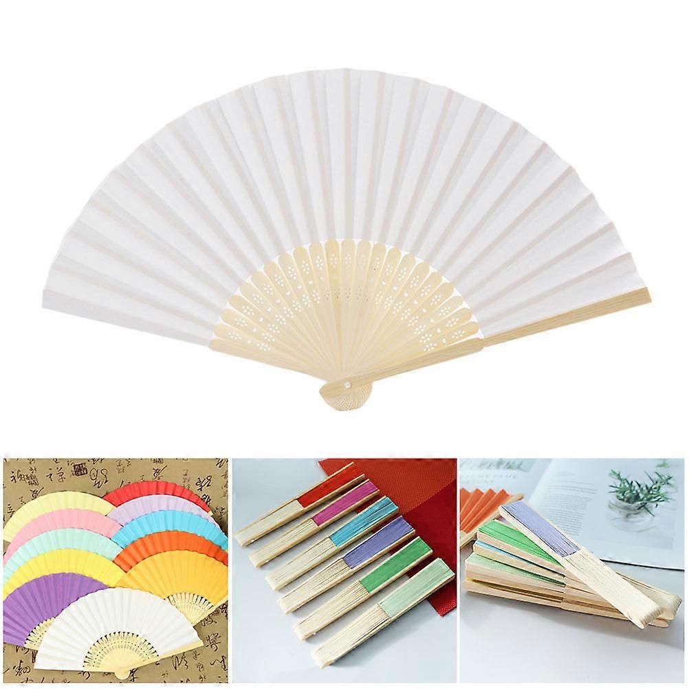 White Blank Chinese Fans Bamboo Folding Fan for Decorating 6Pcs Pack