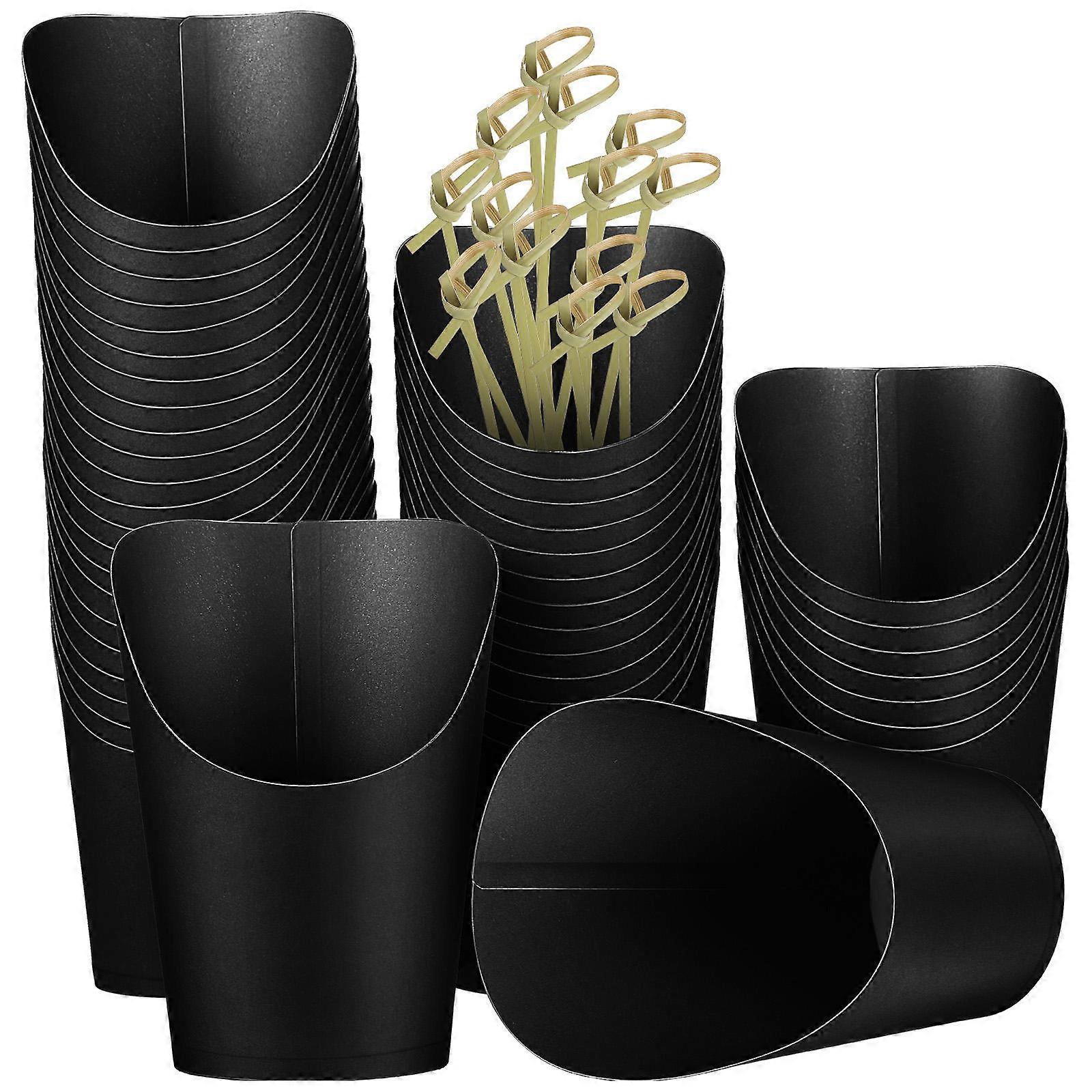 French Fry Set for Home Use Black Kraft Paper with Bamboo Picks 1Set