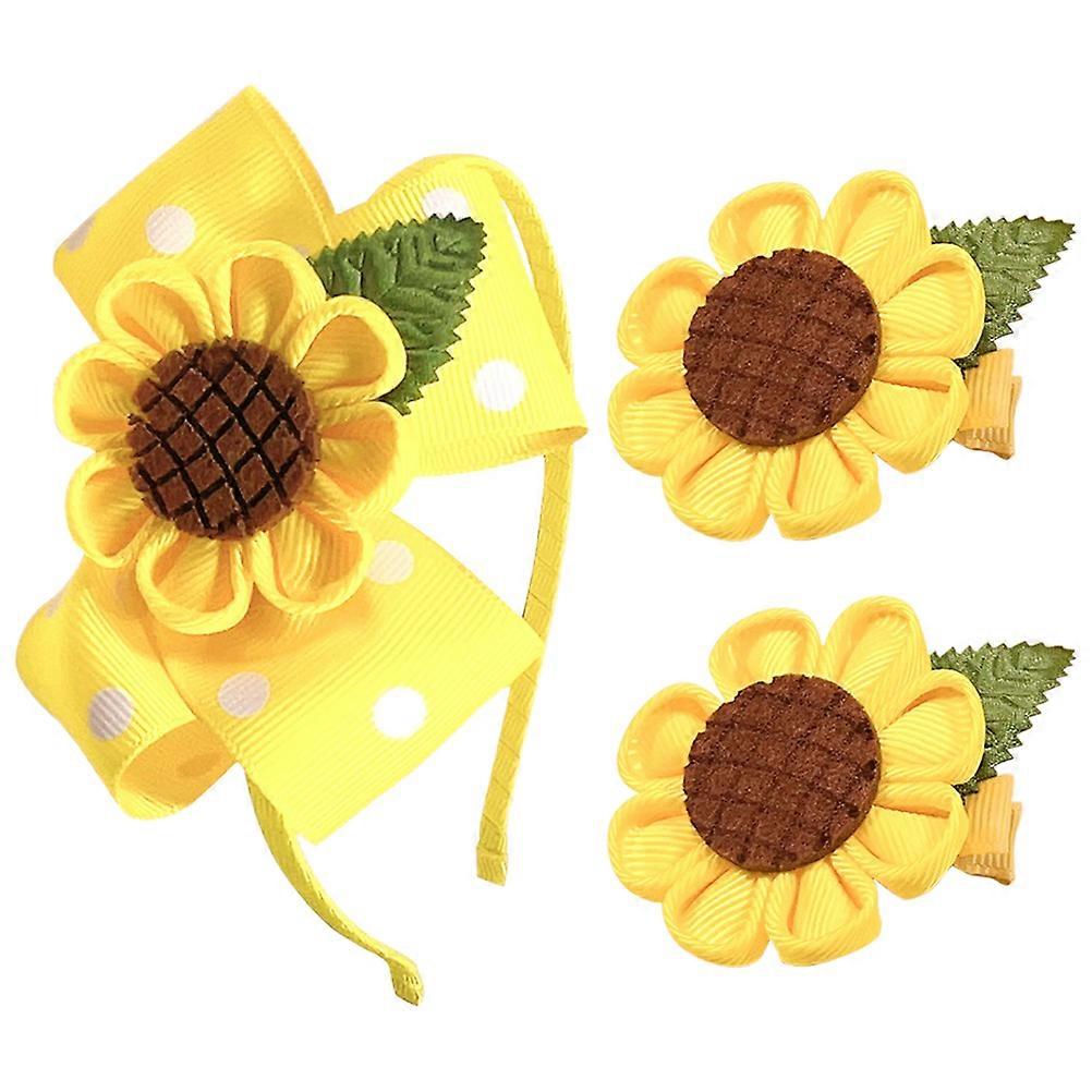Flower Hair Clips and Sunflower Headband for Decoration 2Sets