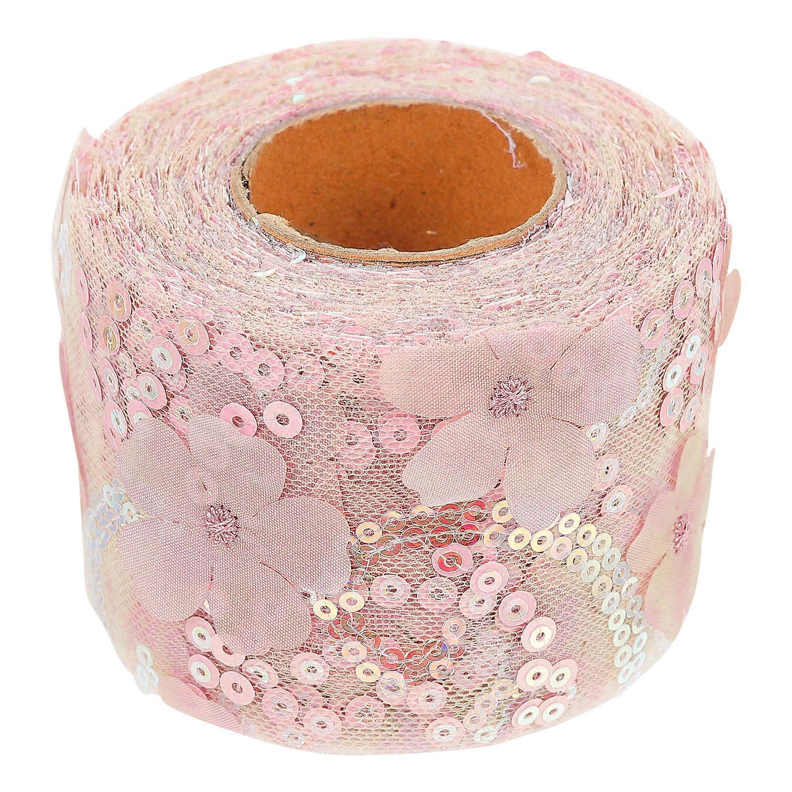 Embroidered Fabric Ribbon Flower Embroidery Webbing for Diy Projects and Crafts Pink Polyester Decorative 1roll