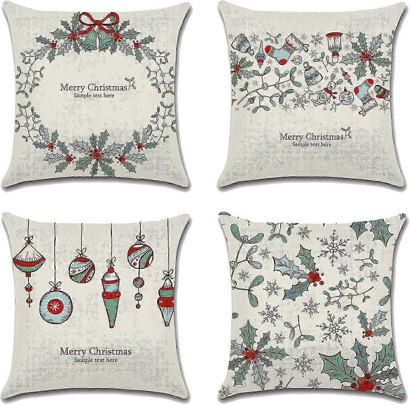 Pieces Christmas Cushion Cover 45x45cm Christmas Pillow Case Cotton and Linen Merry Christmas Decorative Pillow Case for Sofa Bed Bedroom Chair Garden