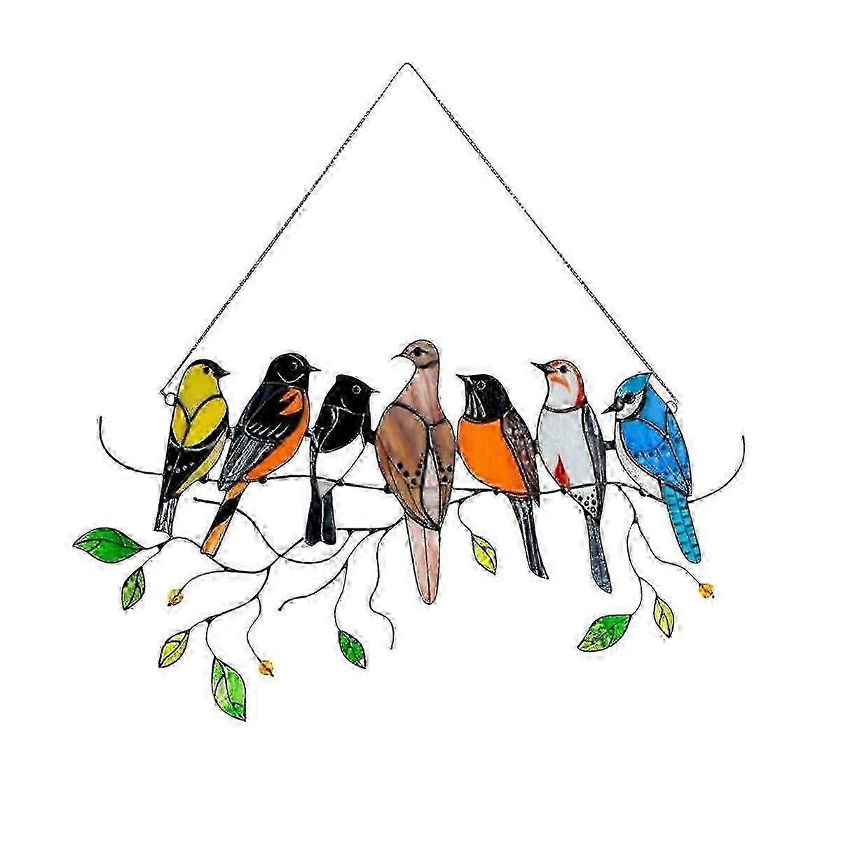 Multicolor Birds On A Wire High Stained Garden Suncatcher Birds Ornaments Hanger On A Branch Suncat