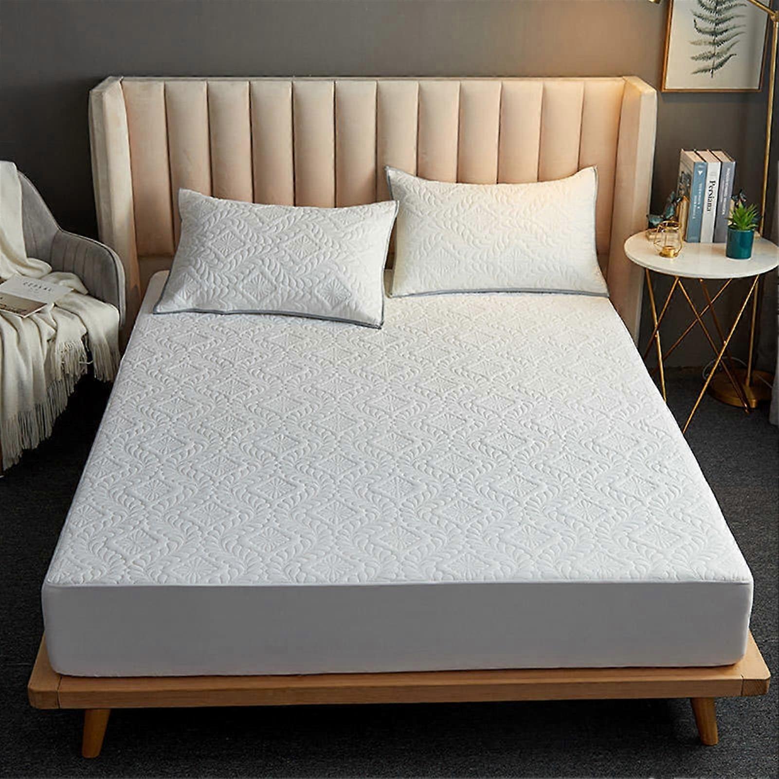 Quilted Mattress Cover With Elastic Waterproof Mattress Protector, Color A, Includes 2 Pillowcases