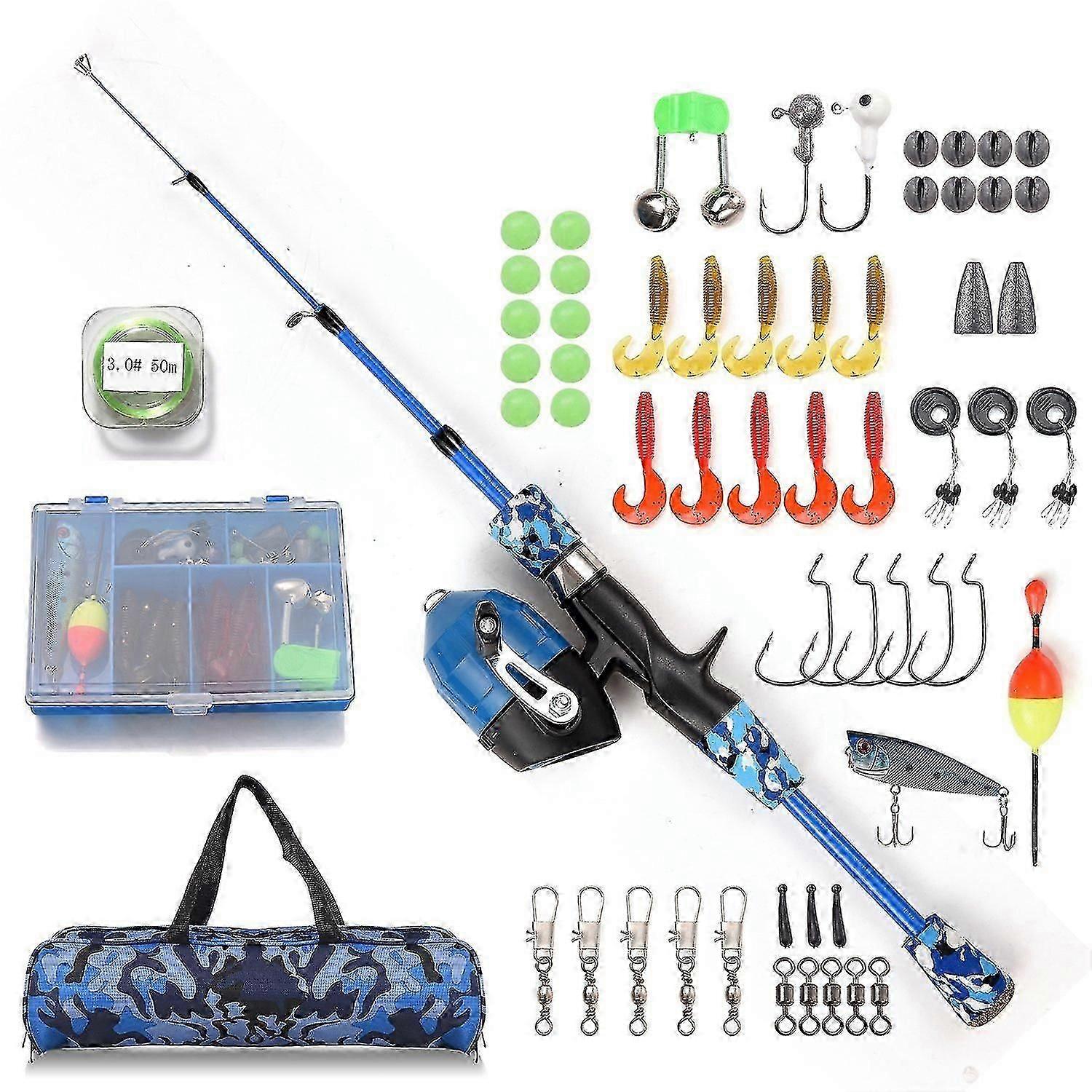 Kids Fishing Rod and Reel Combo Full Kit 1.2m Telescopic Casting Rod Pole with Spincast Reel an