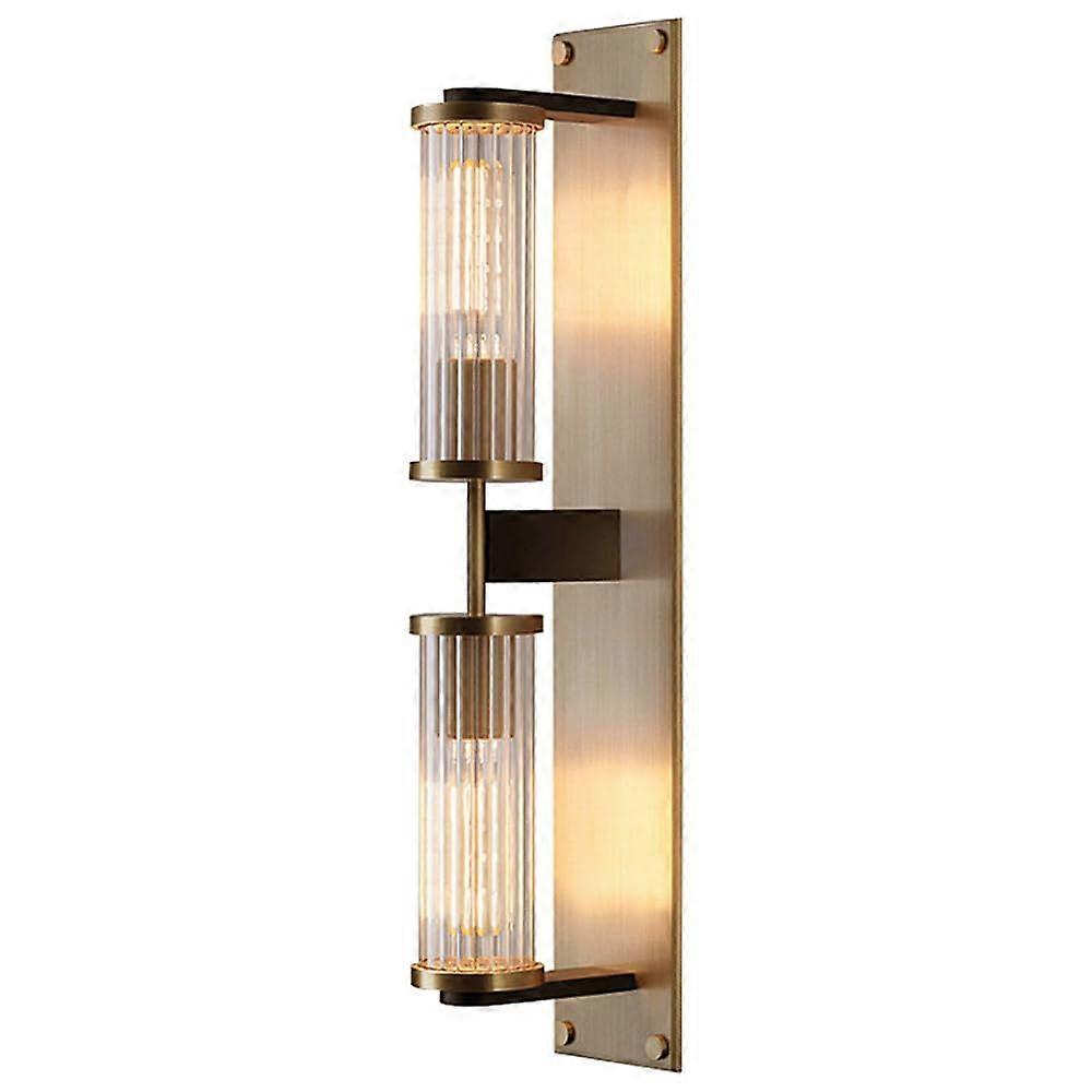 Gold Wall Sconces Hardwired 2-Light Mid-Century Style Striped Clear Glass Shade Light For Living Room Hallway Bedroom