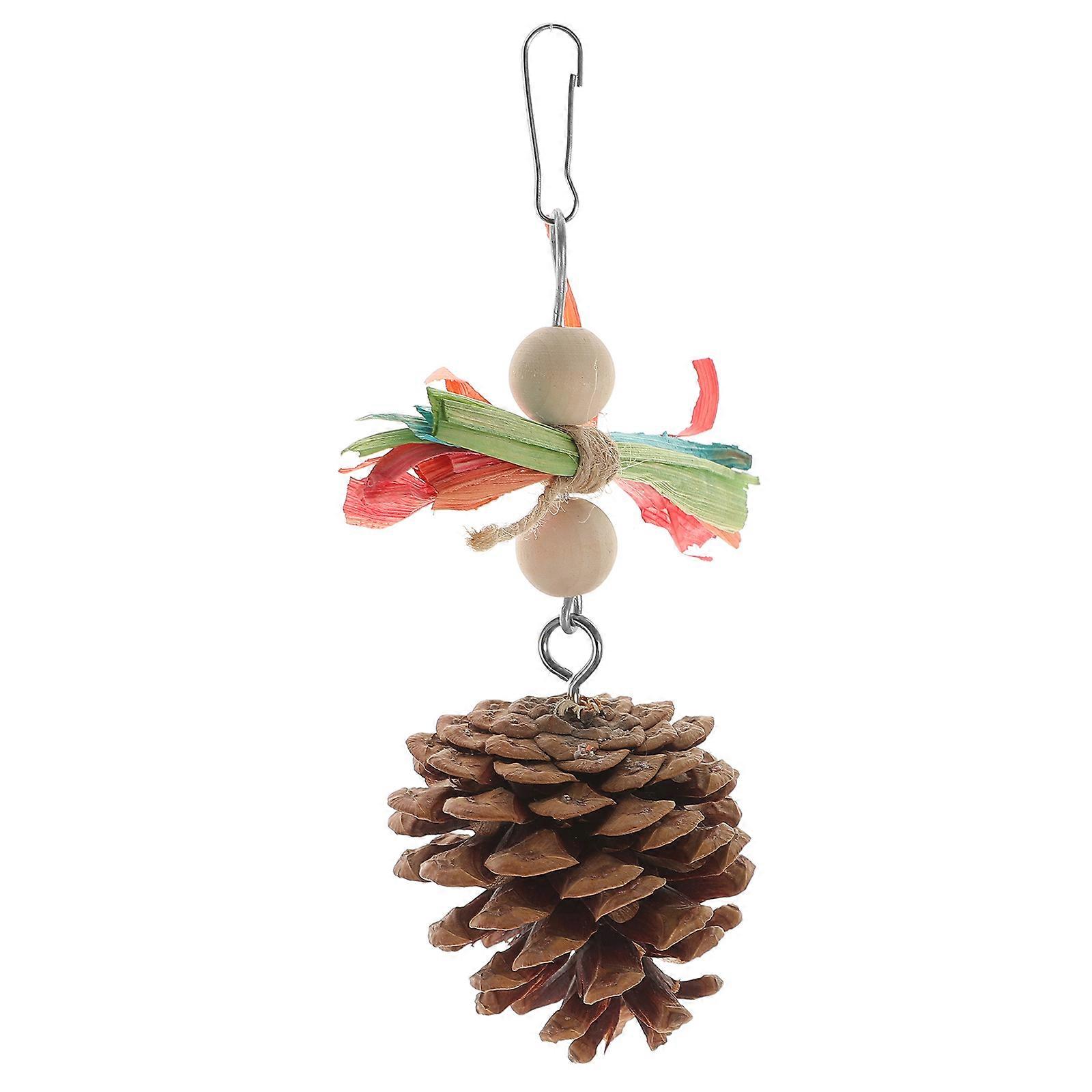 Parrot Chewing Toy Hanging Pine Cone Bird Bite Toy 2Pcs Cage Decoration