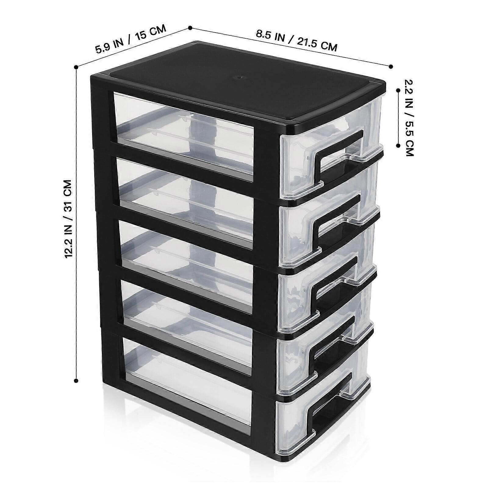 Ueetek 5-Layer Storage Cabinet, Plastic Drawer Closet Organizer, Portable Dustproof Case for Sundries (Black & Transparent)