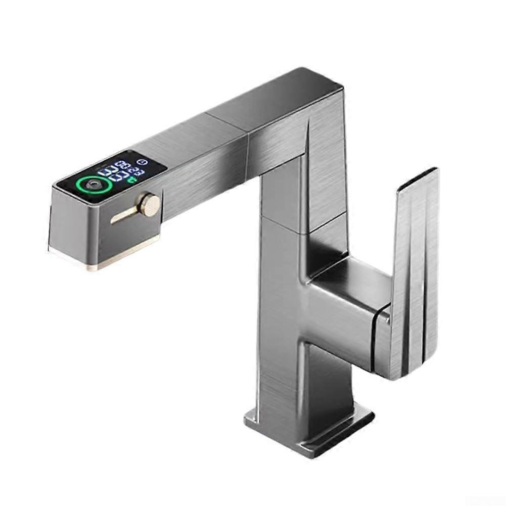 WaterPlated Drawing Technology Faucet, Digital Display, PullOut And Lifting Faucet, 720Degree Rotating Grey
