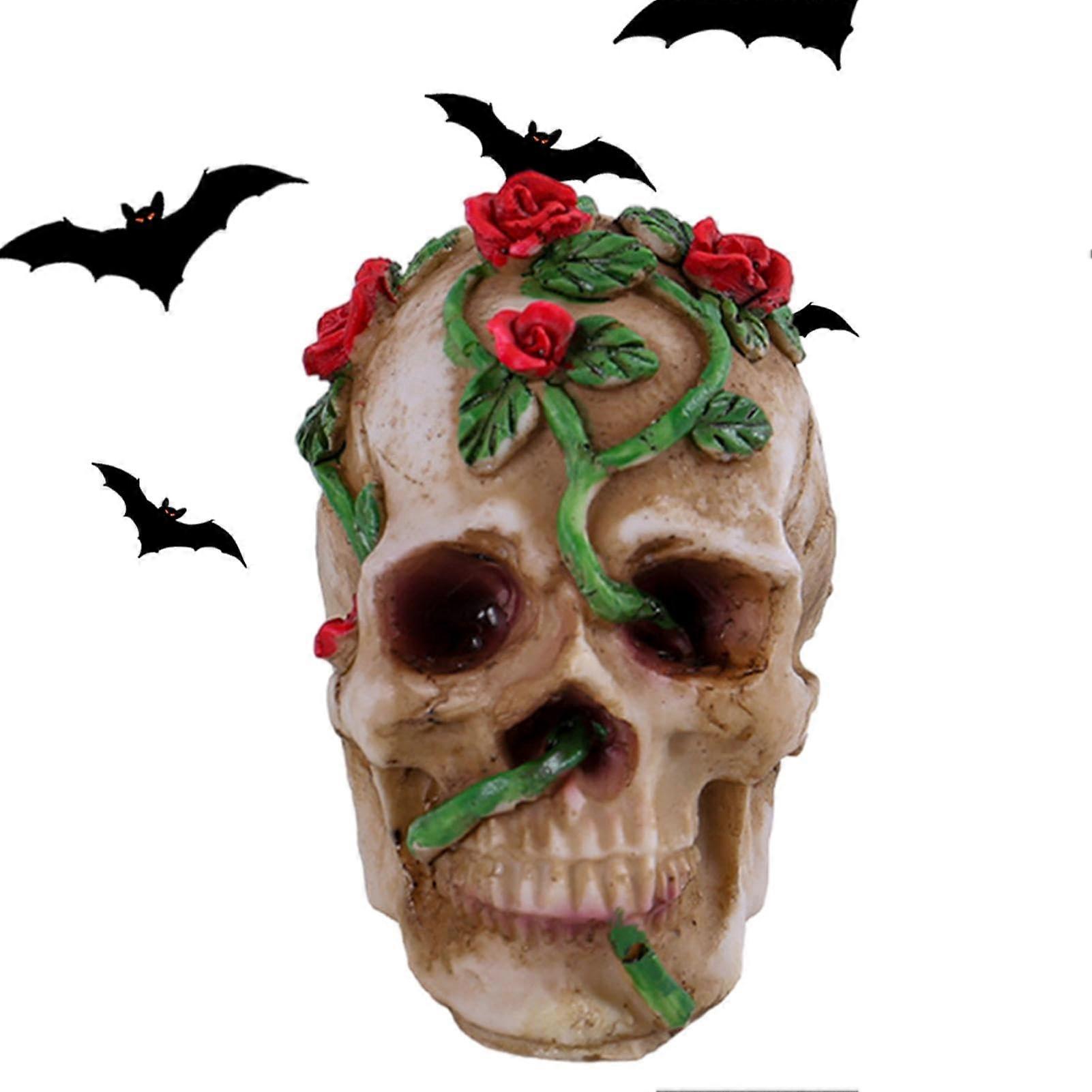 Skull Figurine Realistic Miniature Skull For Halloween Decor Bar Table Vine Style Skeleton Figurine