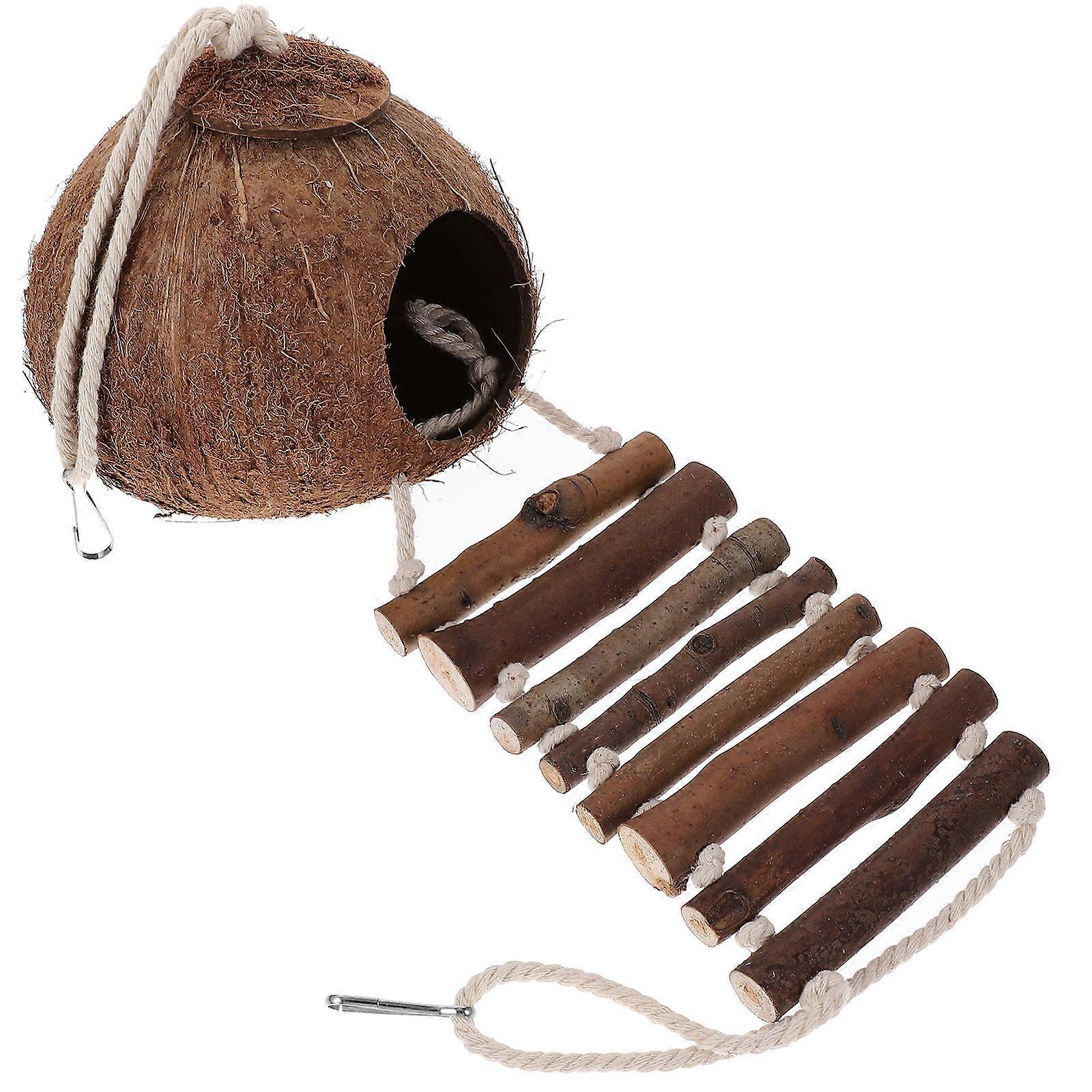 Hermit Crab Habitat With Ladder 4Pcs Hut Shape Suitable For Reptile Tank Environment Brown Color Hiding Function