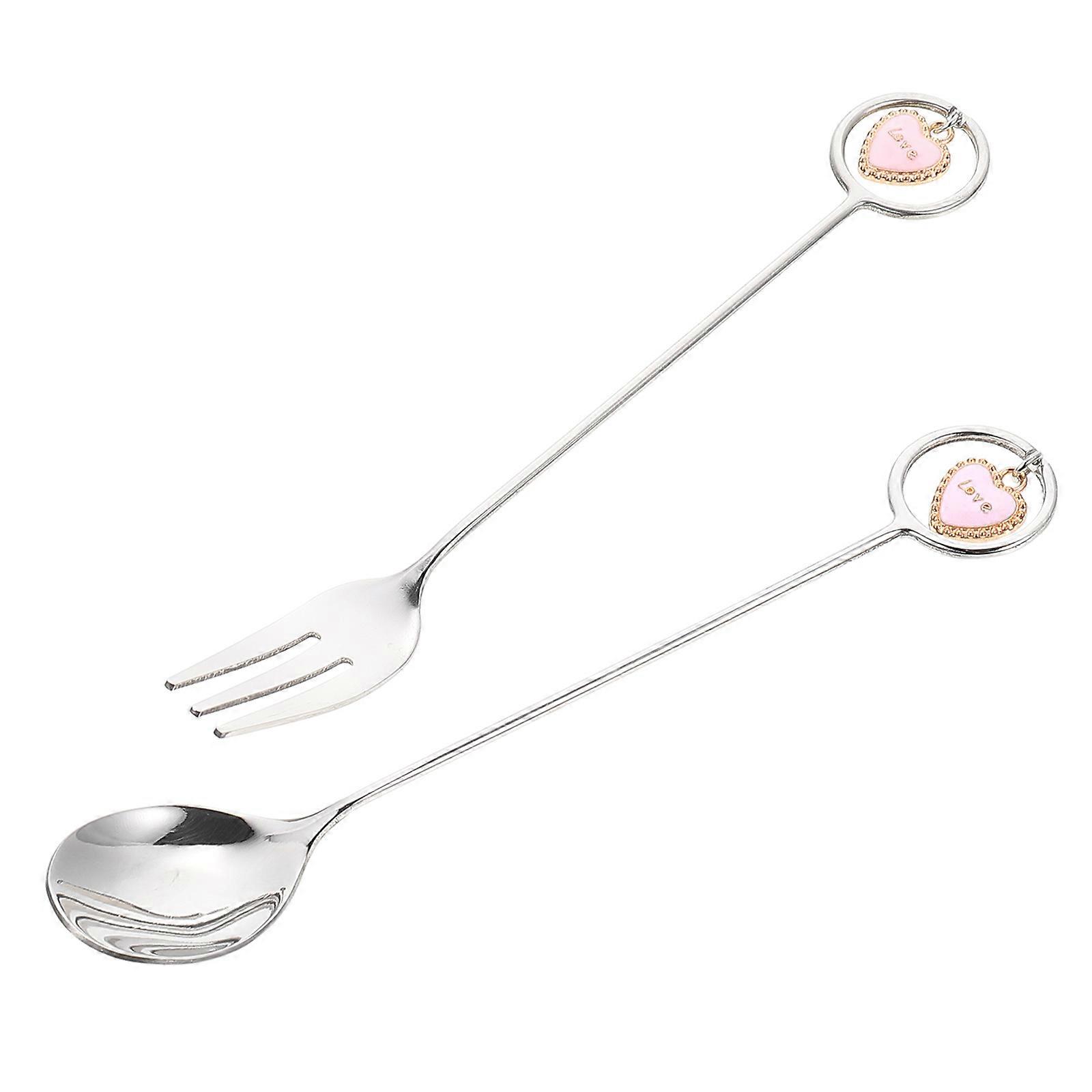 Portable Fruits Fork And Dessert Spoon Set For Ice Cream Eating 3 Sets Assorted Color