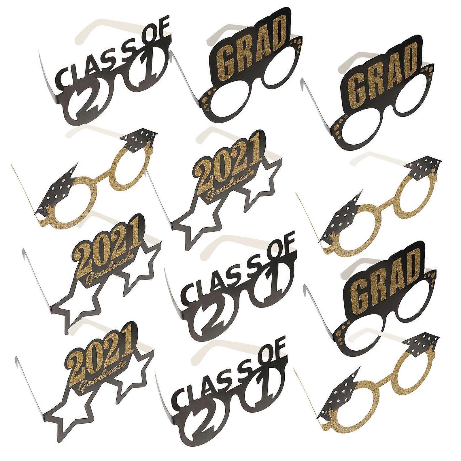 Assorted Color Glittery Paper Glasses Graduation Party Photo Props For Graduates And Students 12 Pcs