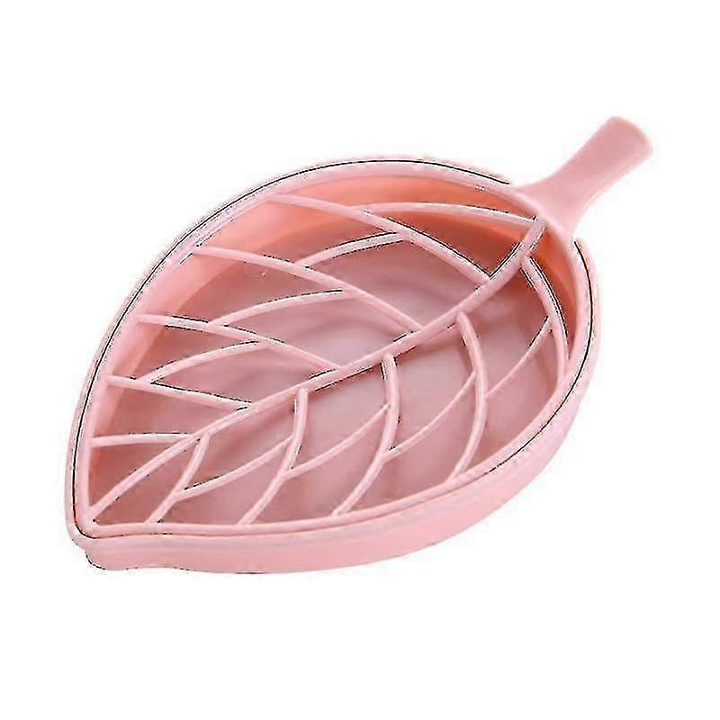 Drain Soap Box Leaf Modeling Soap Holder Bathroom Case Container2pcs-pink