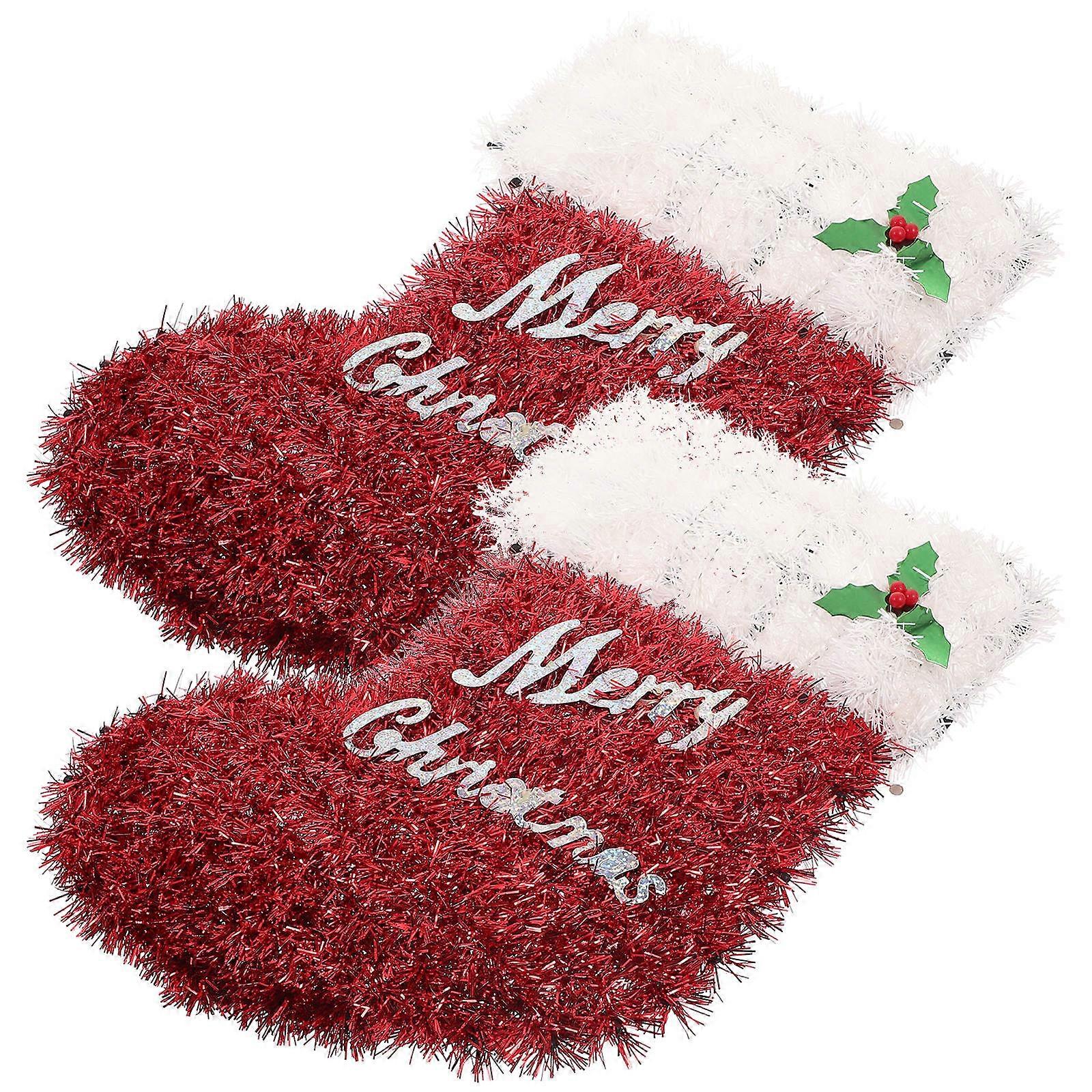 Christmas Stocking Decor Fringed Socks for Decoration 4Pcs Red