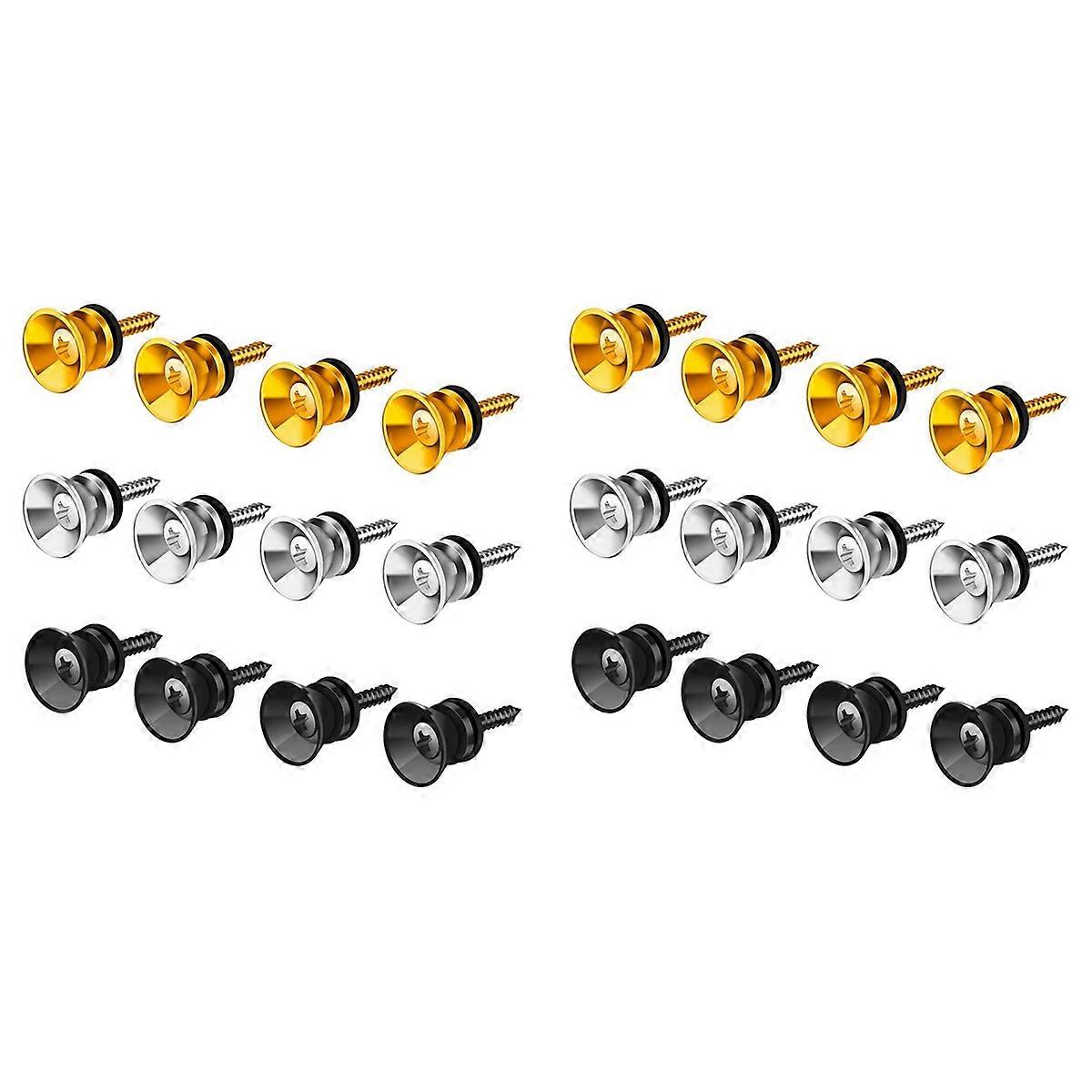 12Pcs Guitar Strap Locks Buttons Metal End Pins